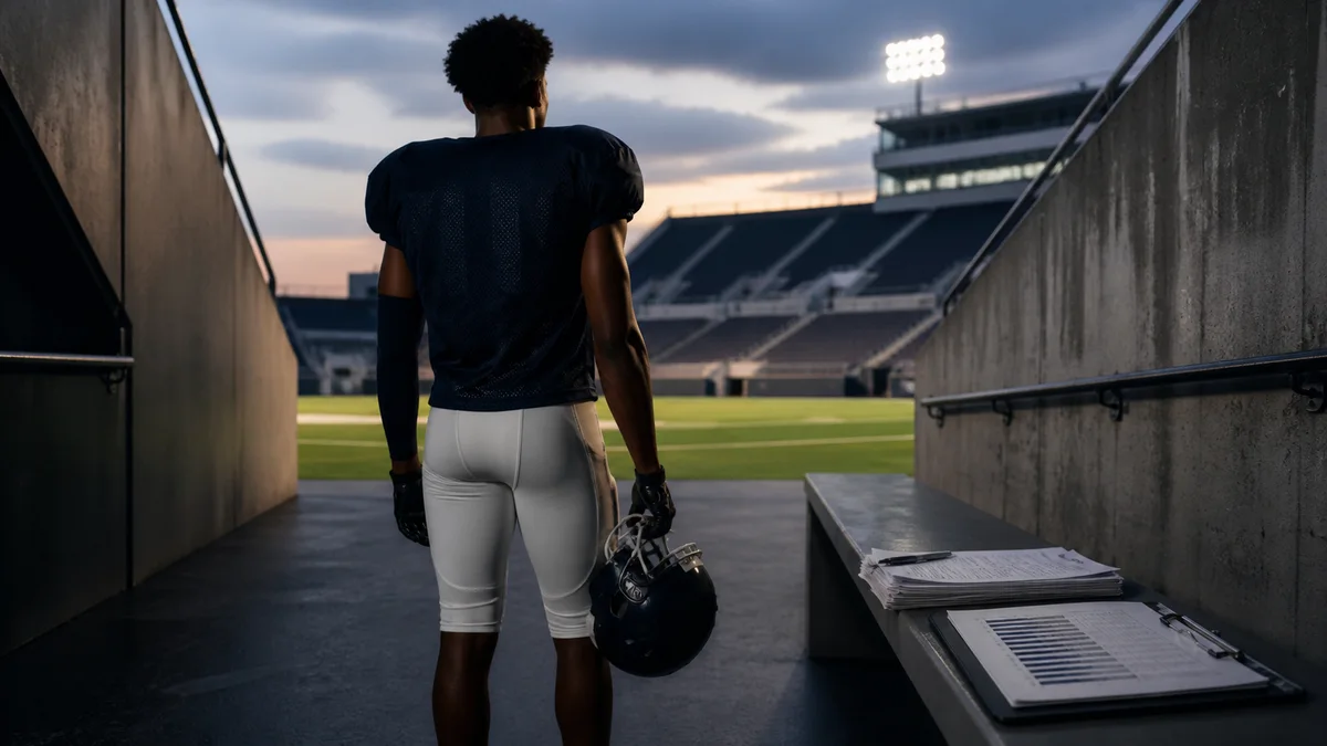 College athlete preparing a NIL brand pitch beside a phone, contract checklist, and camera